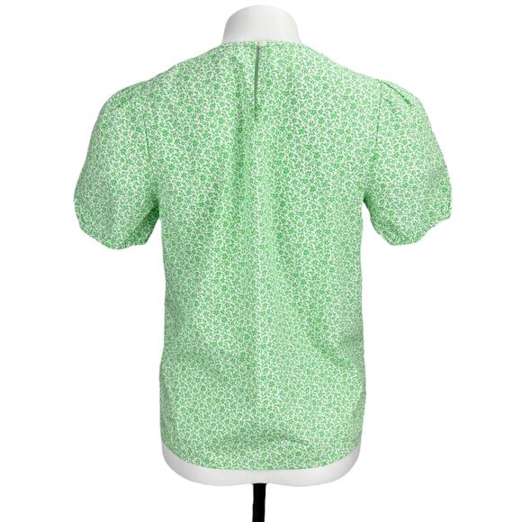 NWT J.CREW Puff-Sleeve Top Sz XXS  Disty Floral Green - Picture 2 of 6